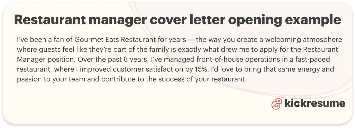 Restaurant manager cover letter opening example