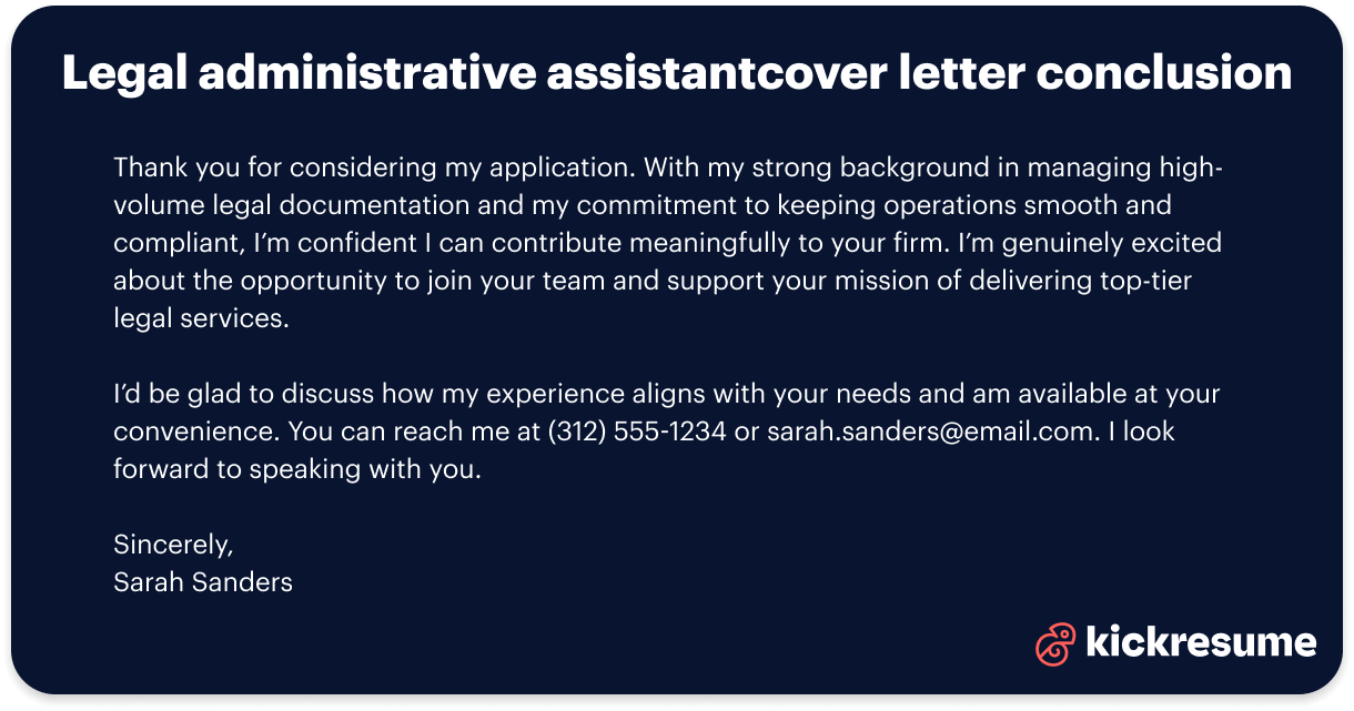 Legal administrative assistant cover letter conclusion example
