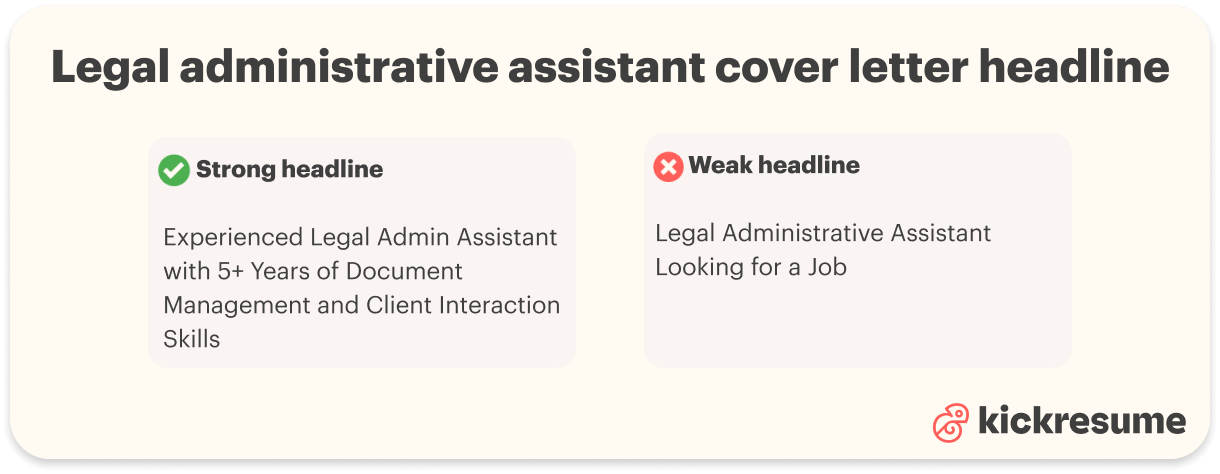 Legal administrative assistant cover letter headline examples