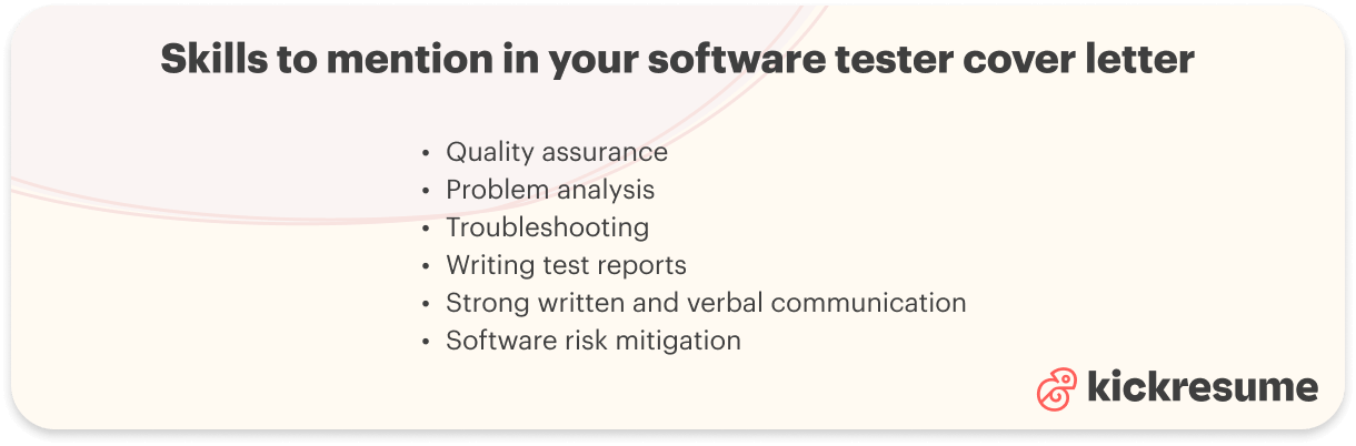 Software tester cover letter skills