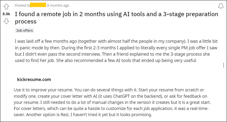 top resume advice according to reddit: kickresume