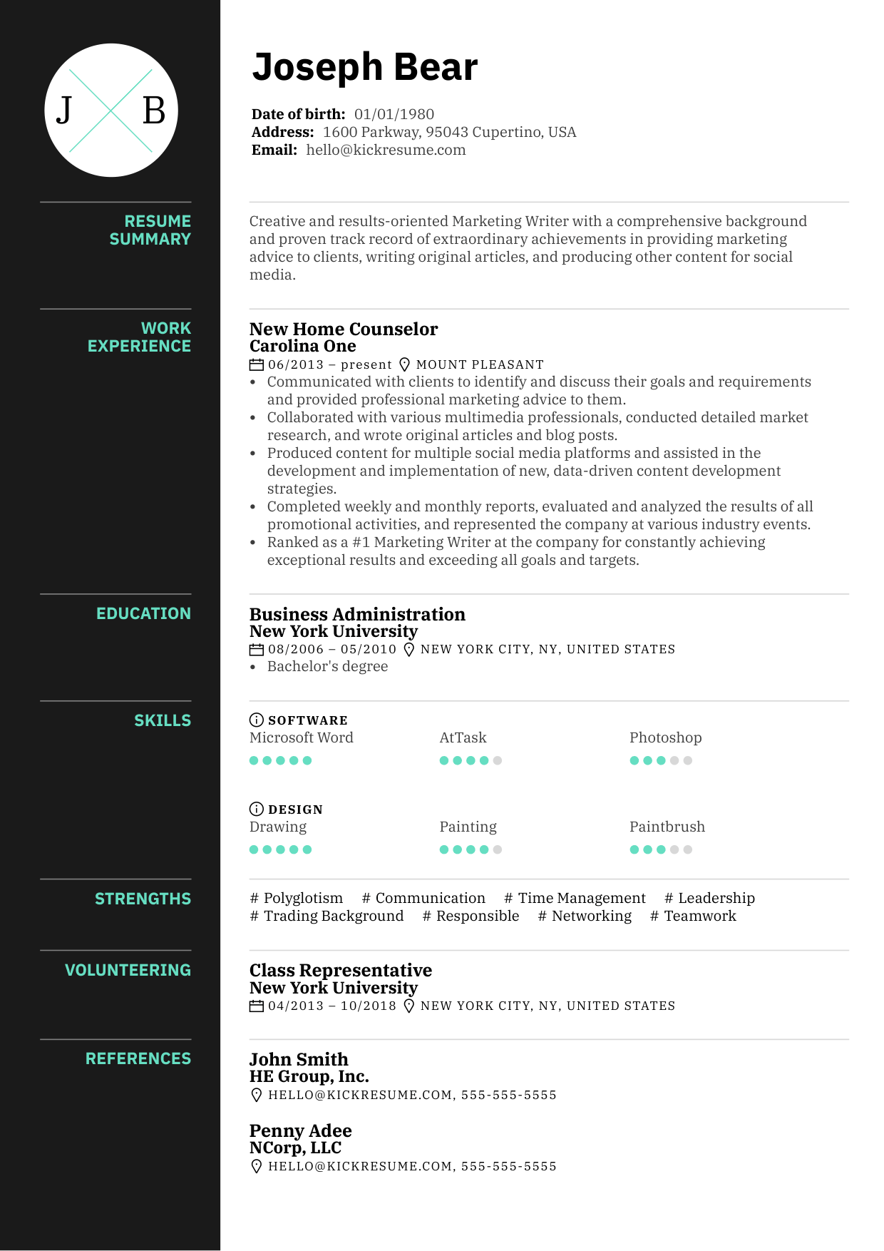 resume template by Kickresume