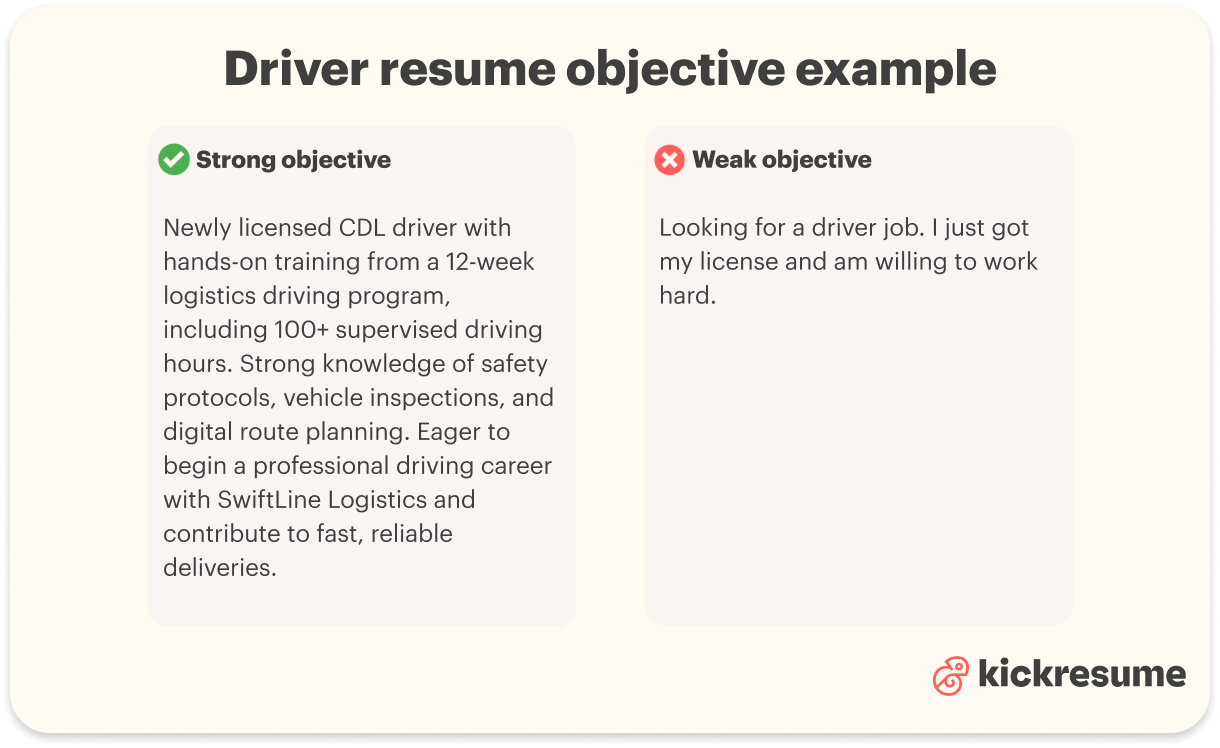 Driver resume objective examples