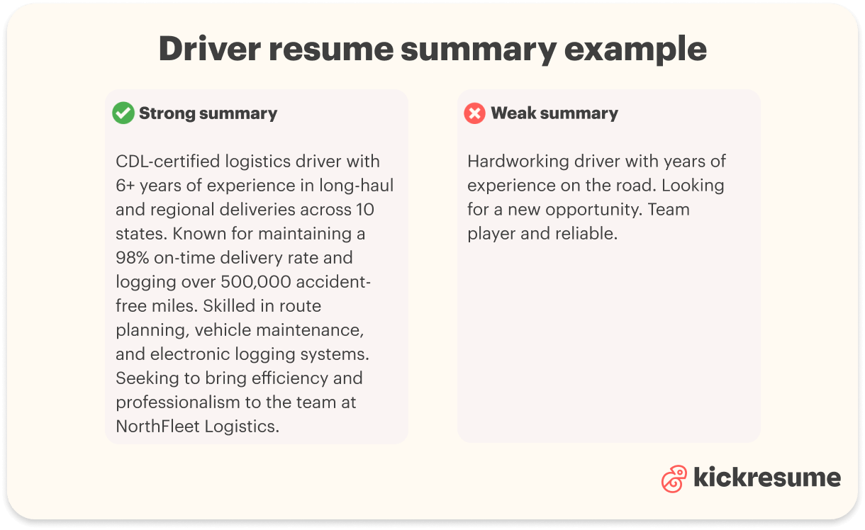 Driver resume summary examples