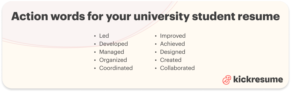 University student resume action words