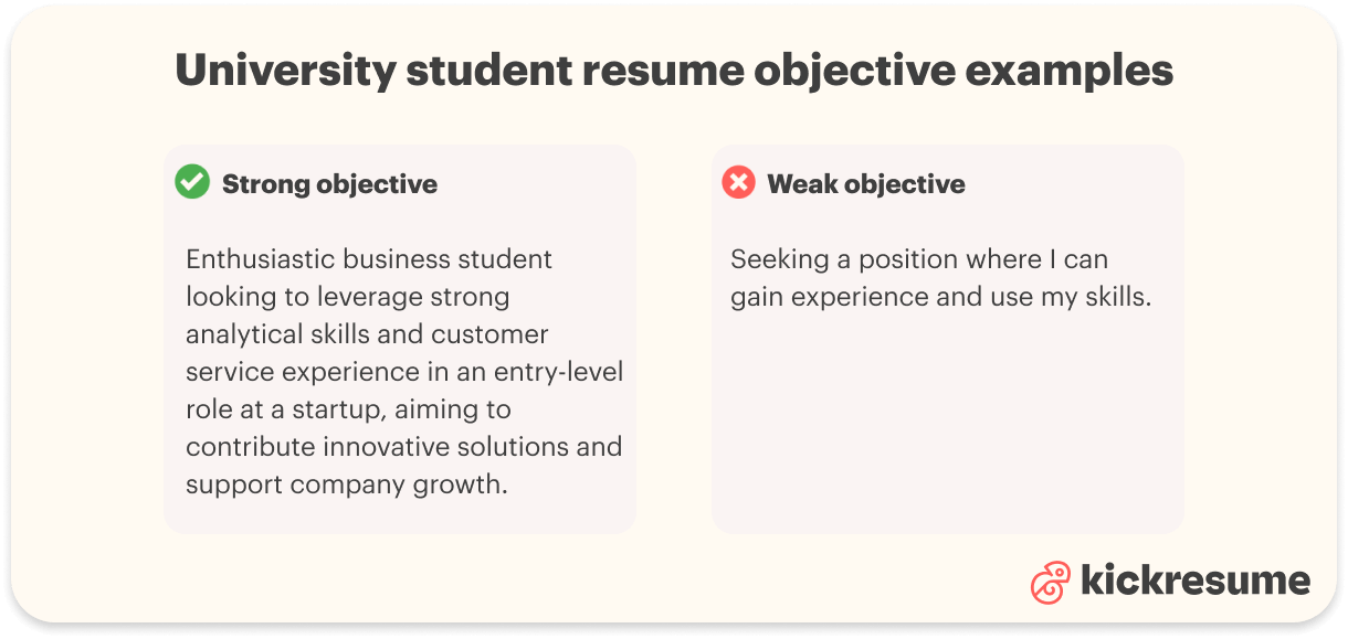 University student resume objective examples