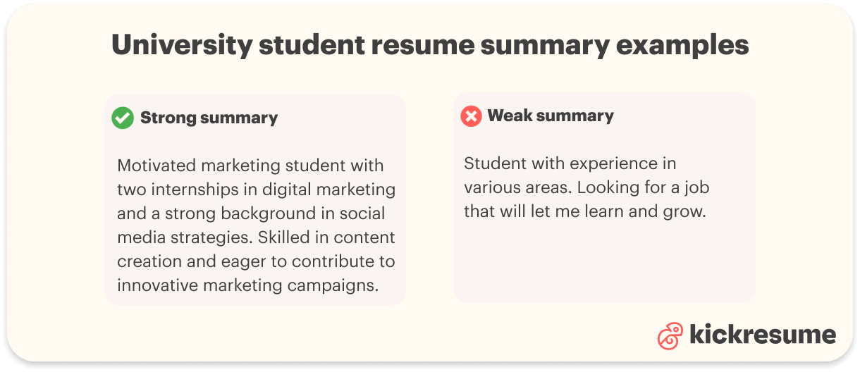 University student resume summary examples