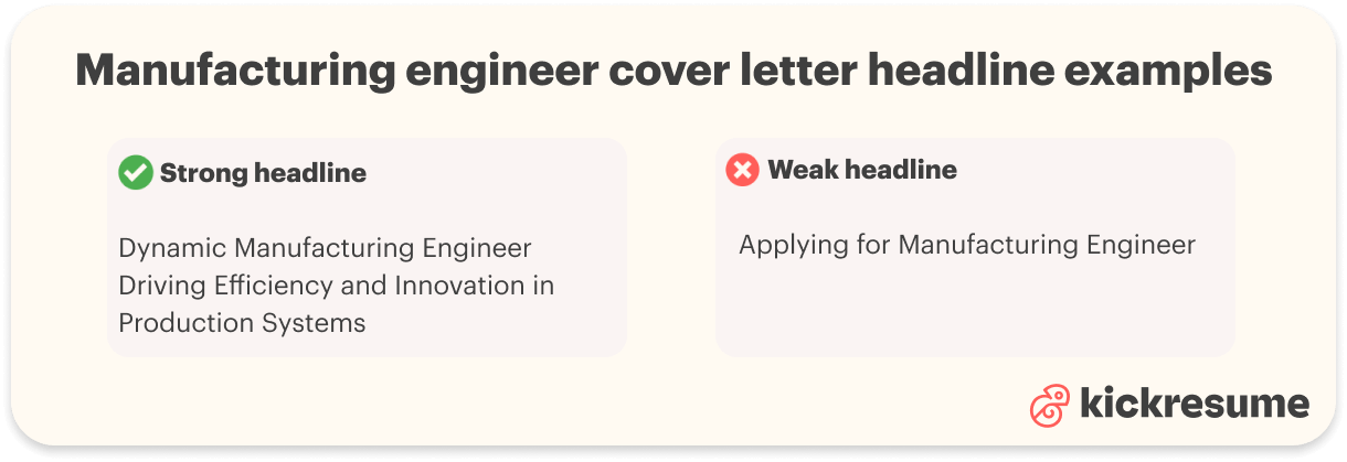 Manufacturing cover letter headline examples