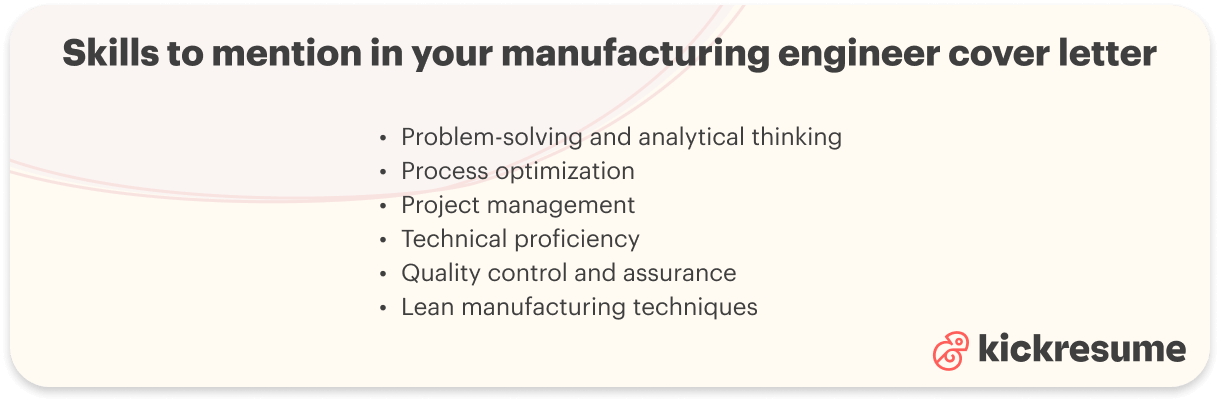 Manufacturing engineer cover letter skills