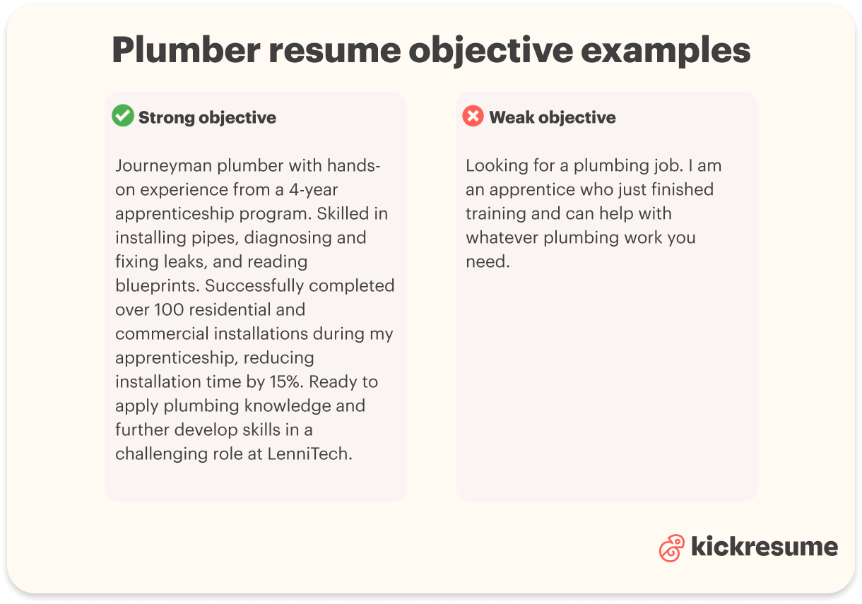 Plumber resume objective examples