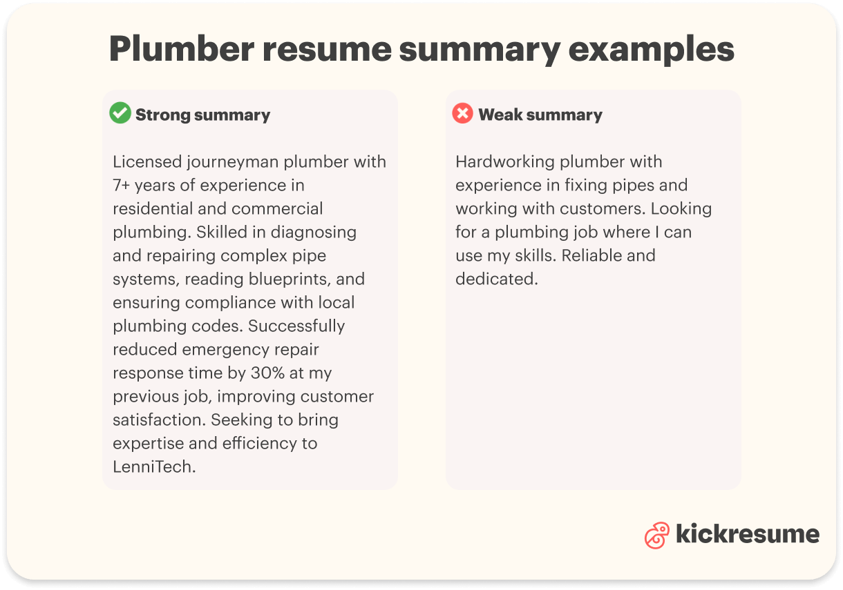 Plumber resume summary examples