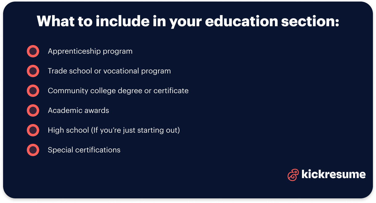 What to include in a plumber resume education section