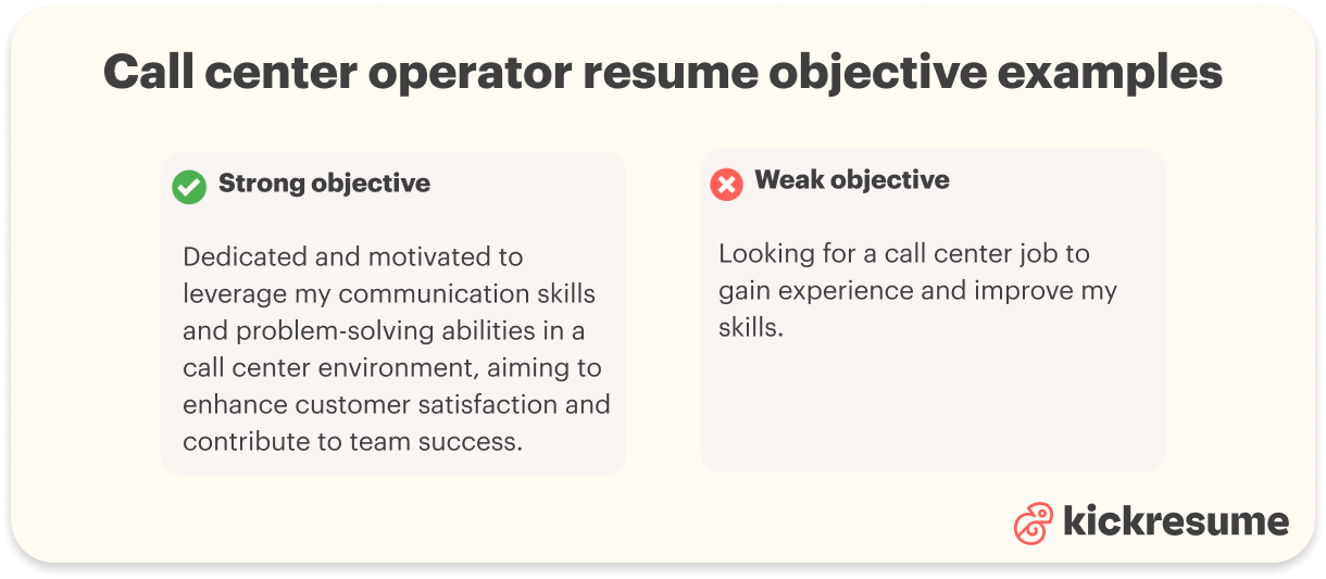 Call center operator resume objective examples