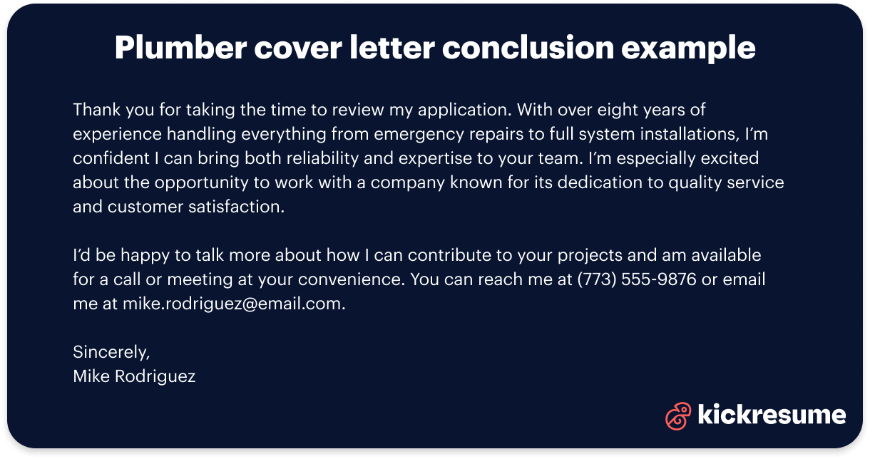Plumber cover letter conclusion example