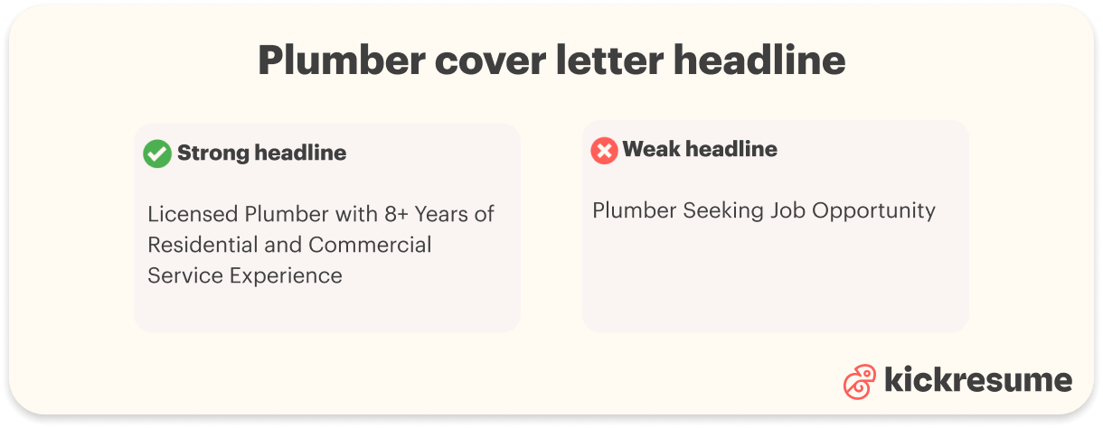 Plumber cover letter headline examples