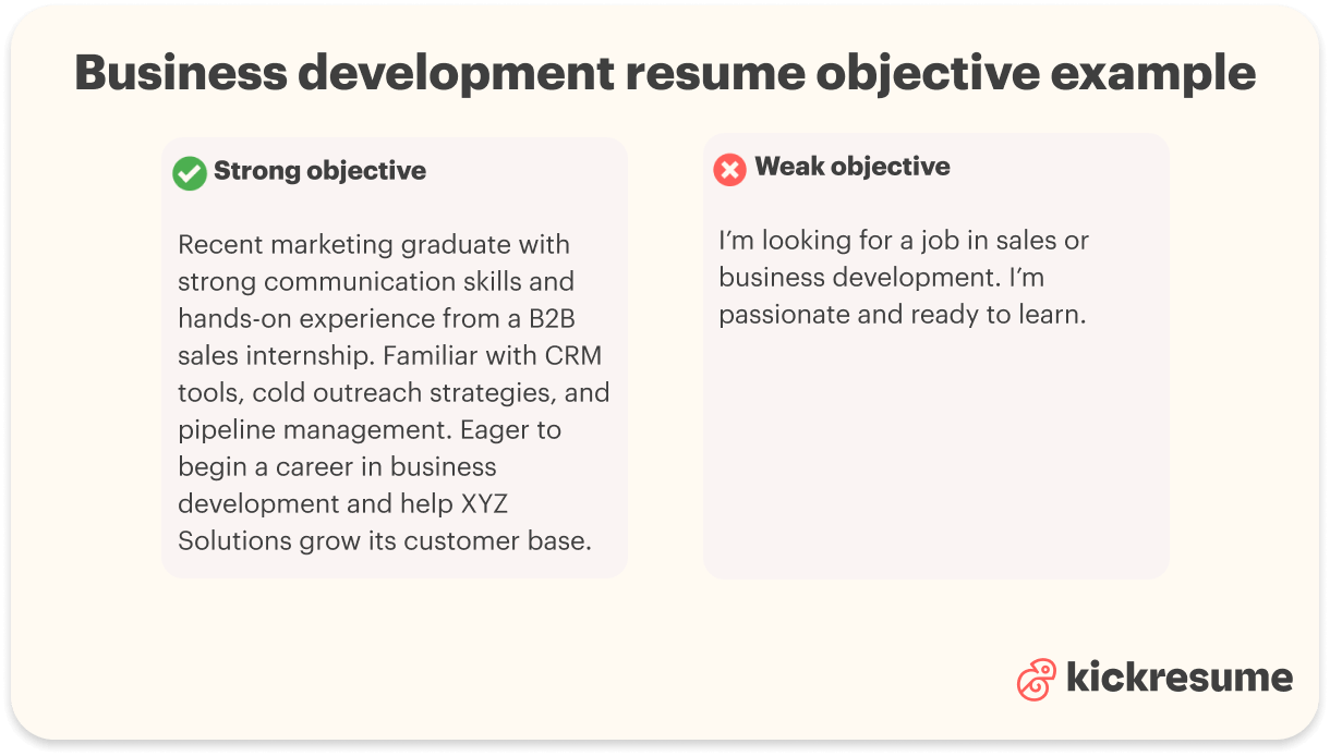 Business development resume objective examples