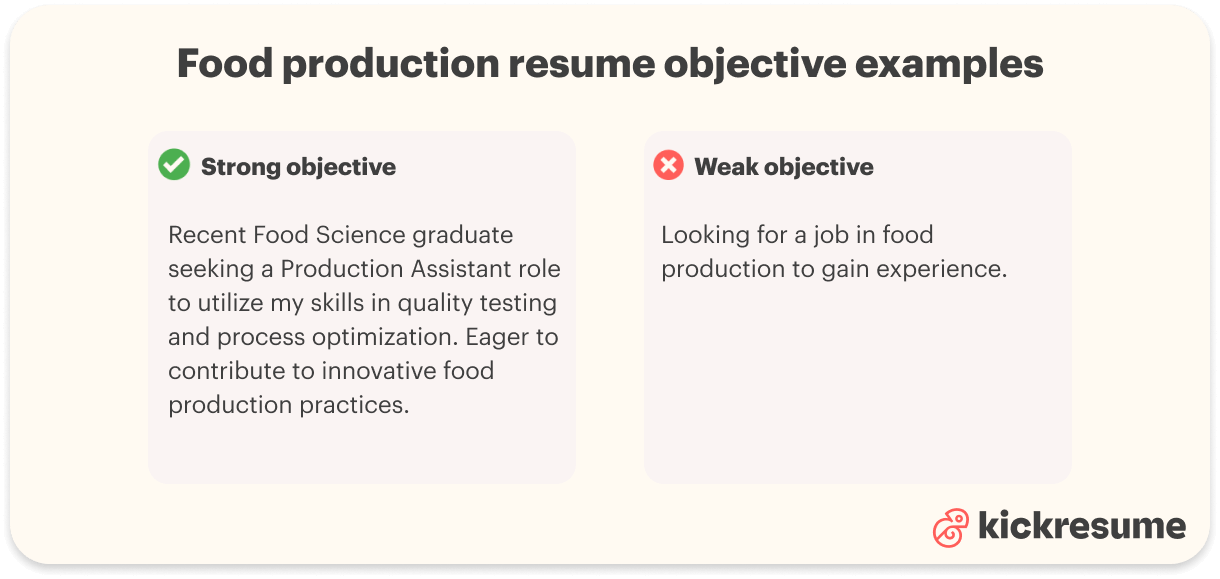 Food production resume objective examples
