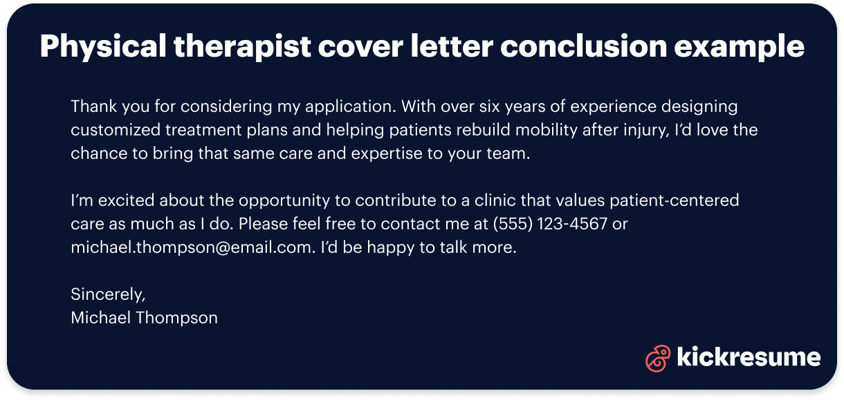 Physical therapist cover letter conclusion example