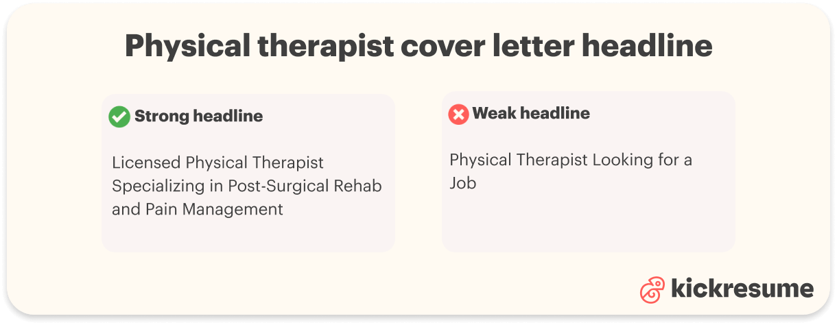 Physical therapist cover letter headline examples