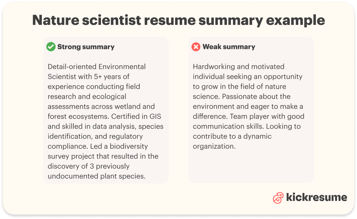 Nature scientist resume summary examples