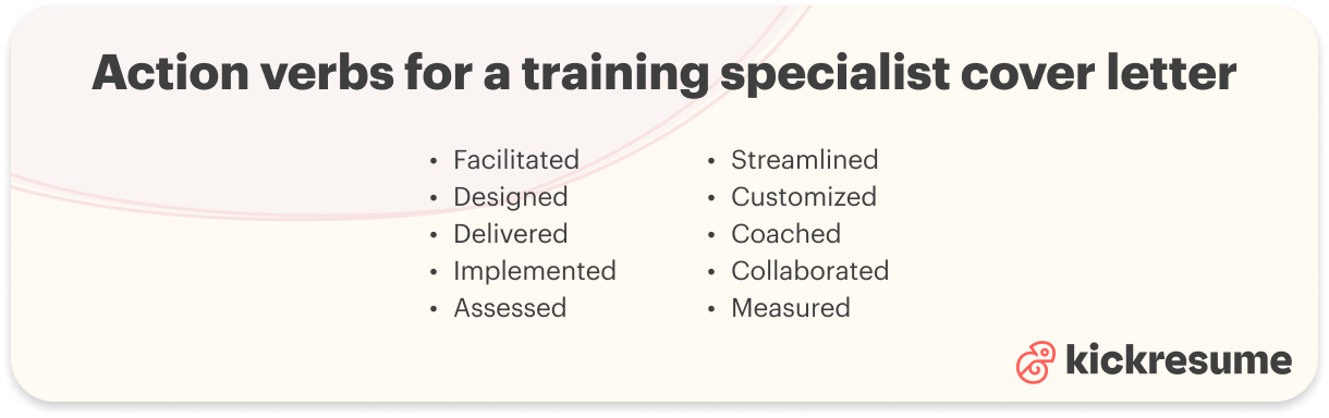 Training specialist cover letter action verbs