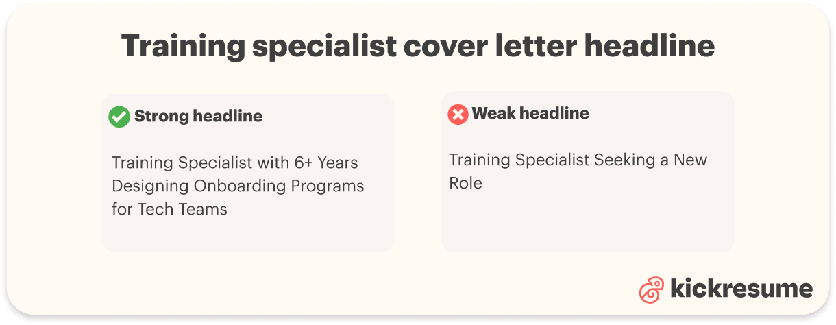 Training specialist cover letter headline examples
