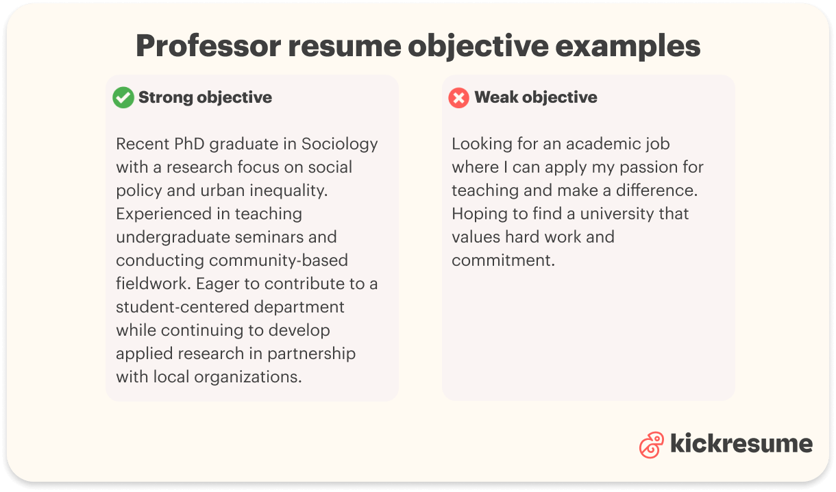 Professor resume objective examples