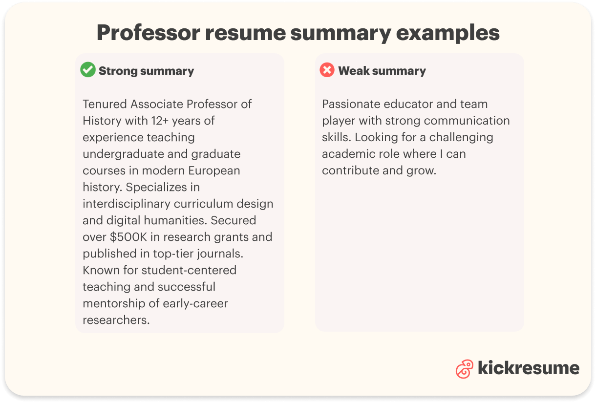 Professor resume summary examples