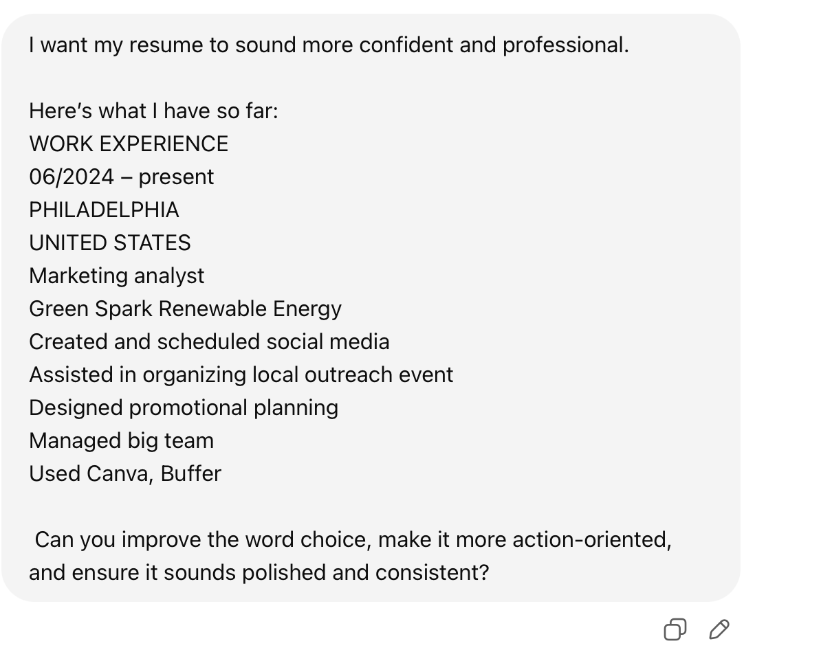 ChatGPT prompt for rewriting an education section