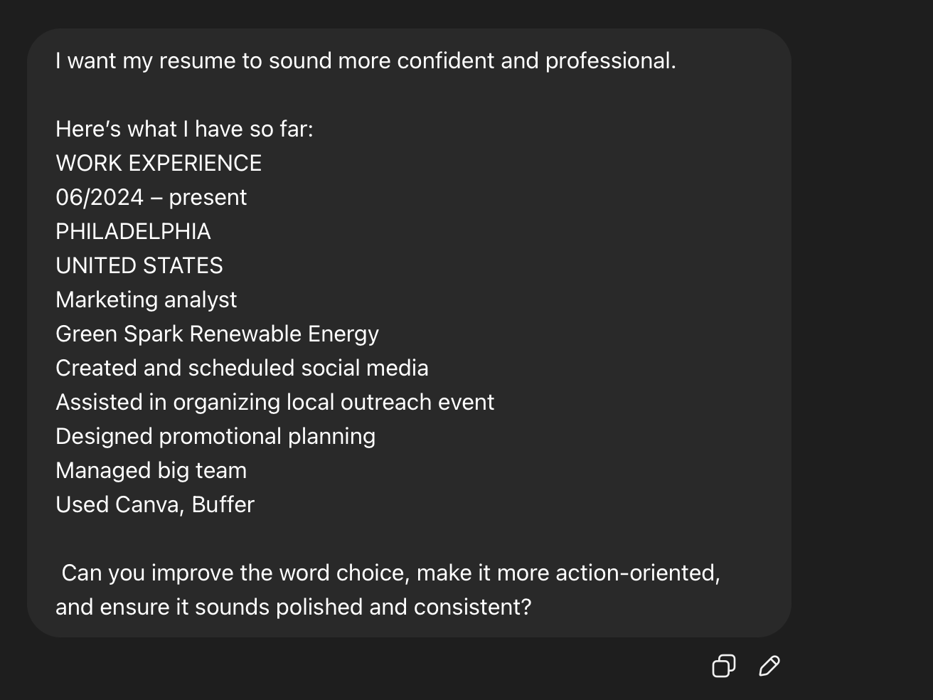 ChatGPT prompt for rewriting an education section