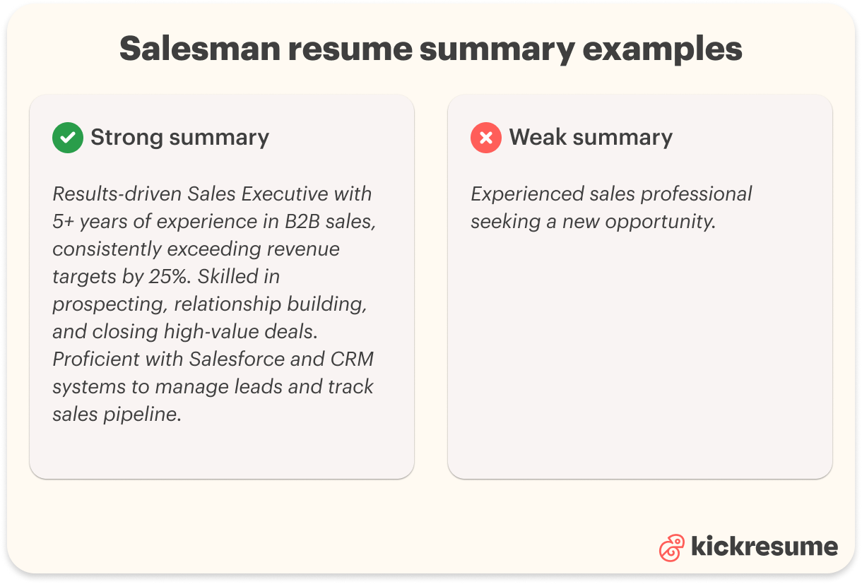 salesman resume summary examples