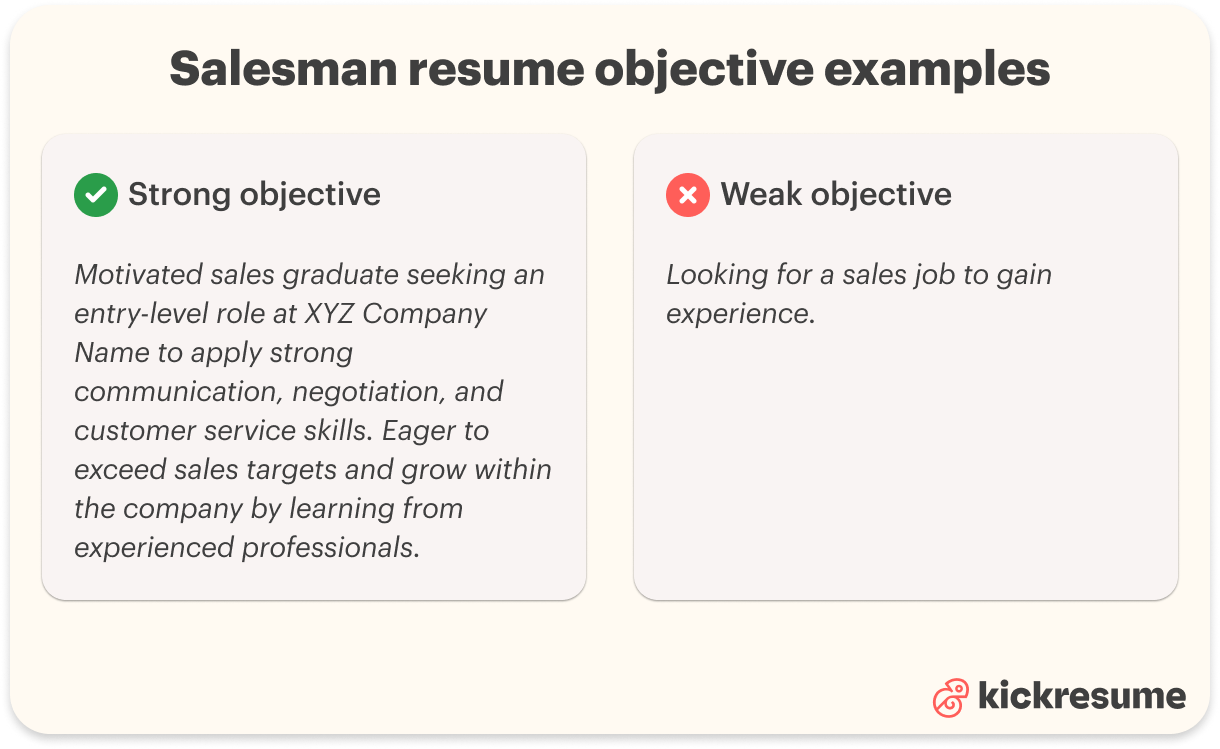 salesman resume objective examples