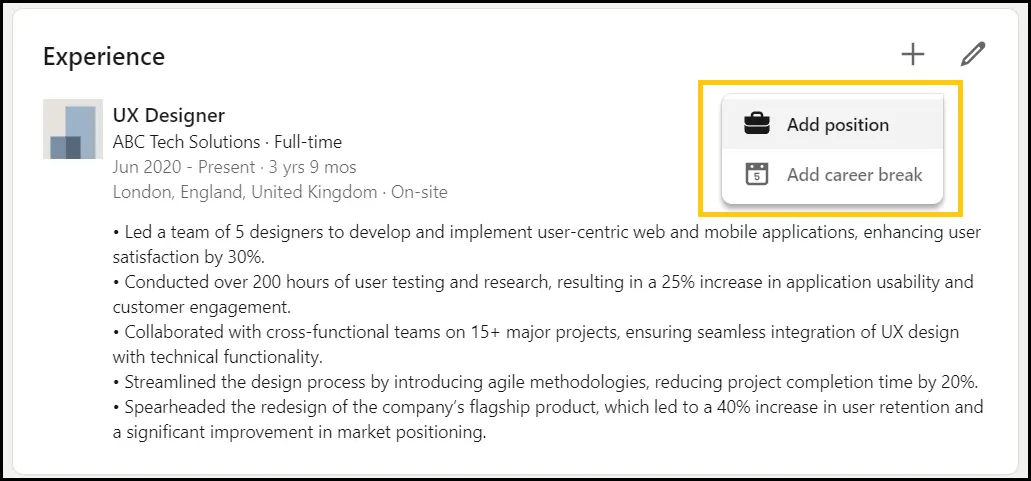 how to show promotion on LinkedIn profile step two- add position