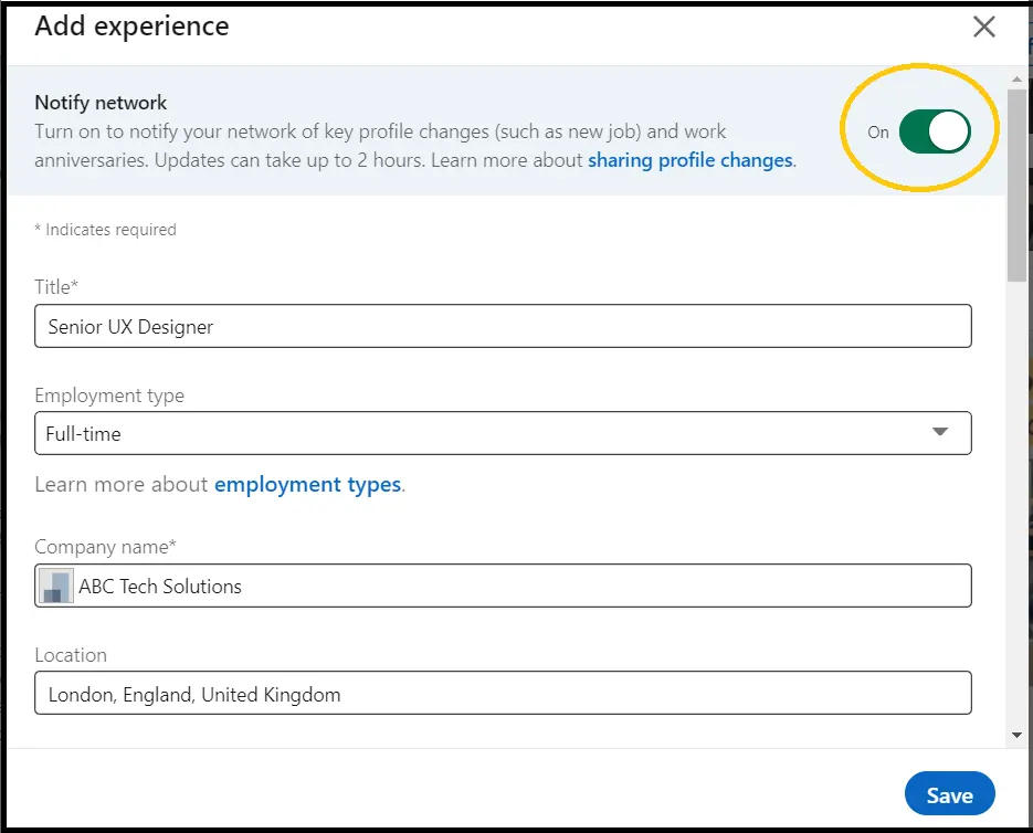 how to show promotion on LinkedIn step 5: notify network