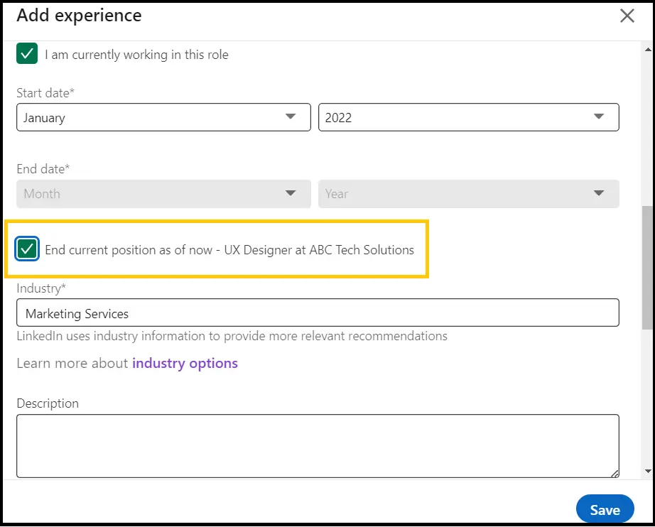 How to show promotion on a LinkedIn profile step 5: save changes