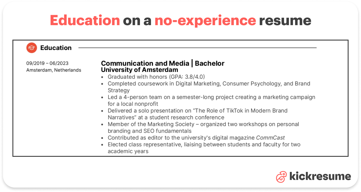 Education on a resume with no experience