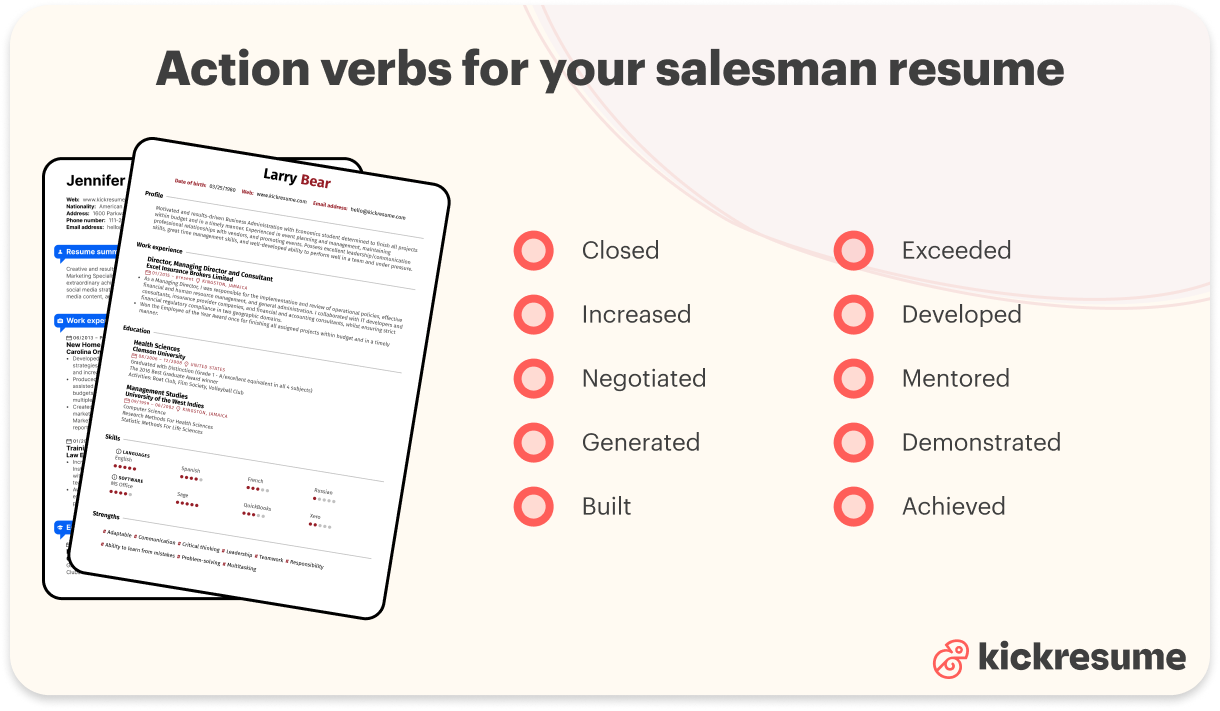 action verbs for salesman resume