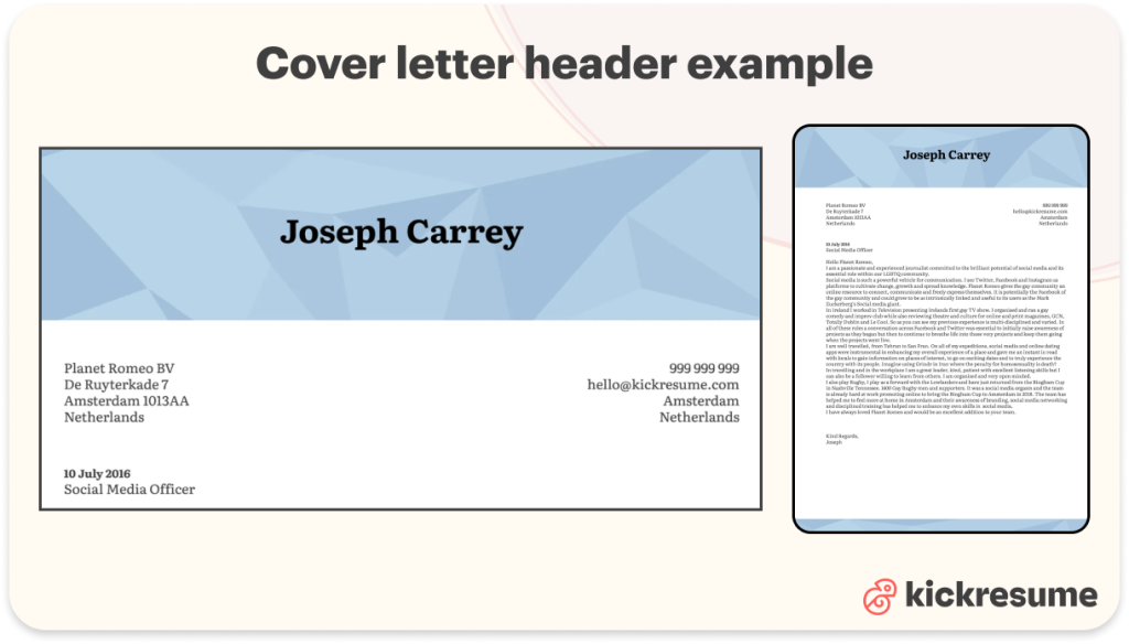 cover letter header example