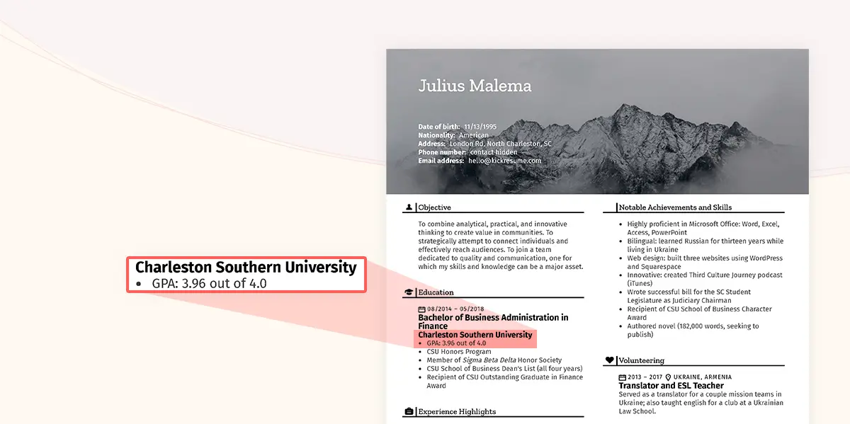 how to put gpa on a resume