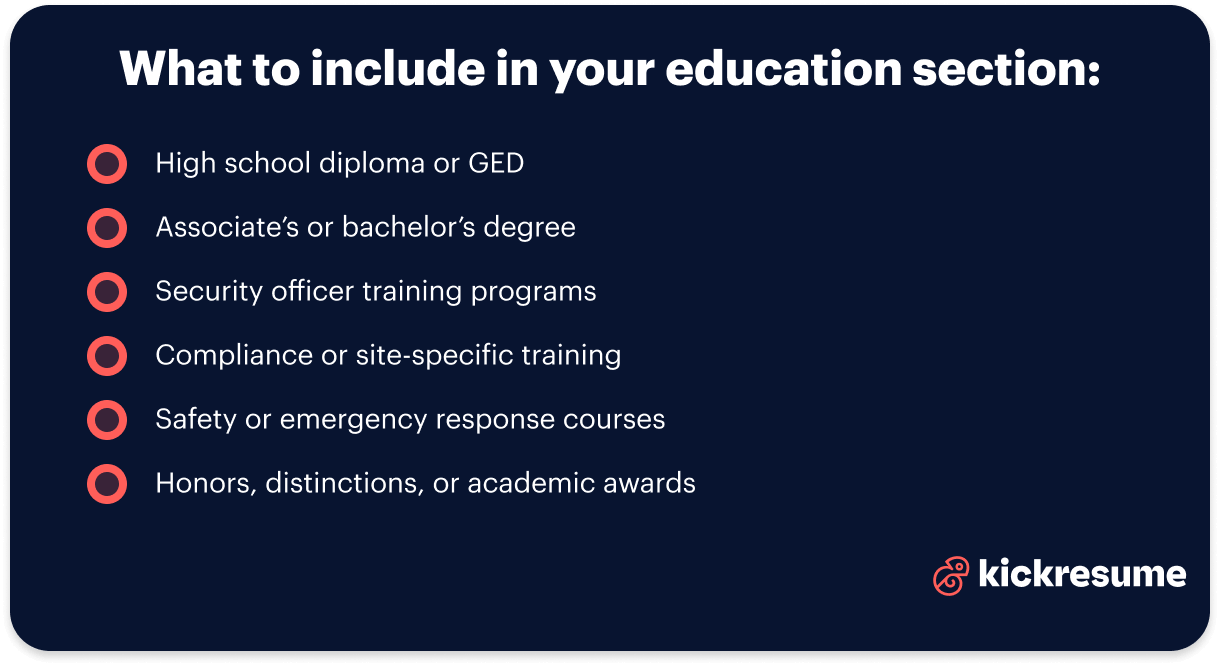 Security officer resume education section tips