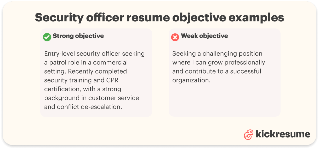 Security officer resume objective examples