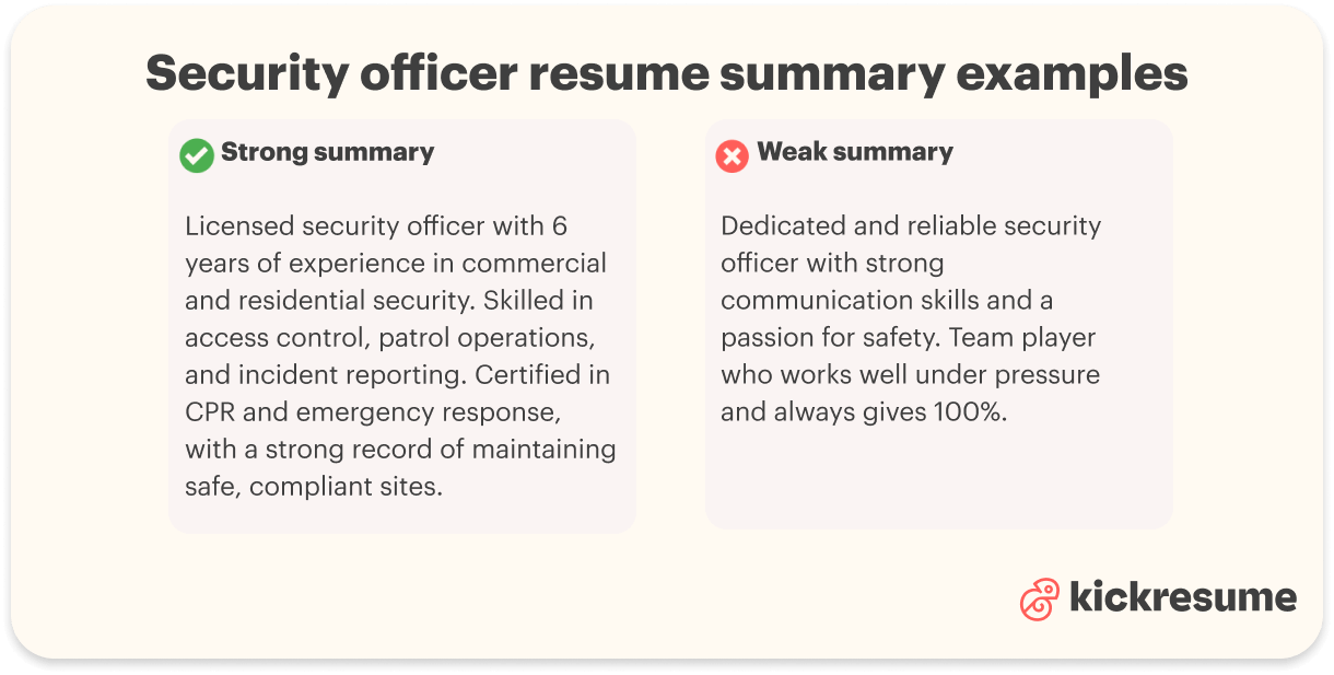 Security officer resume summary examples