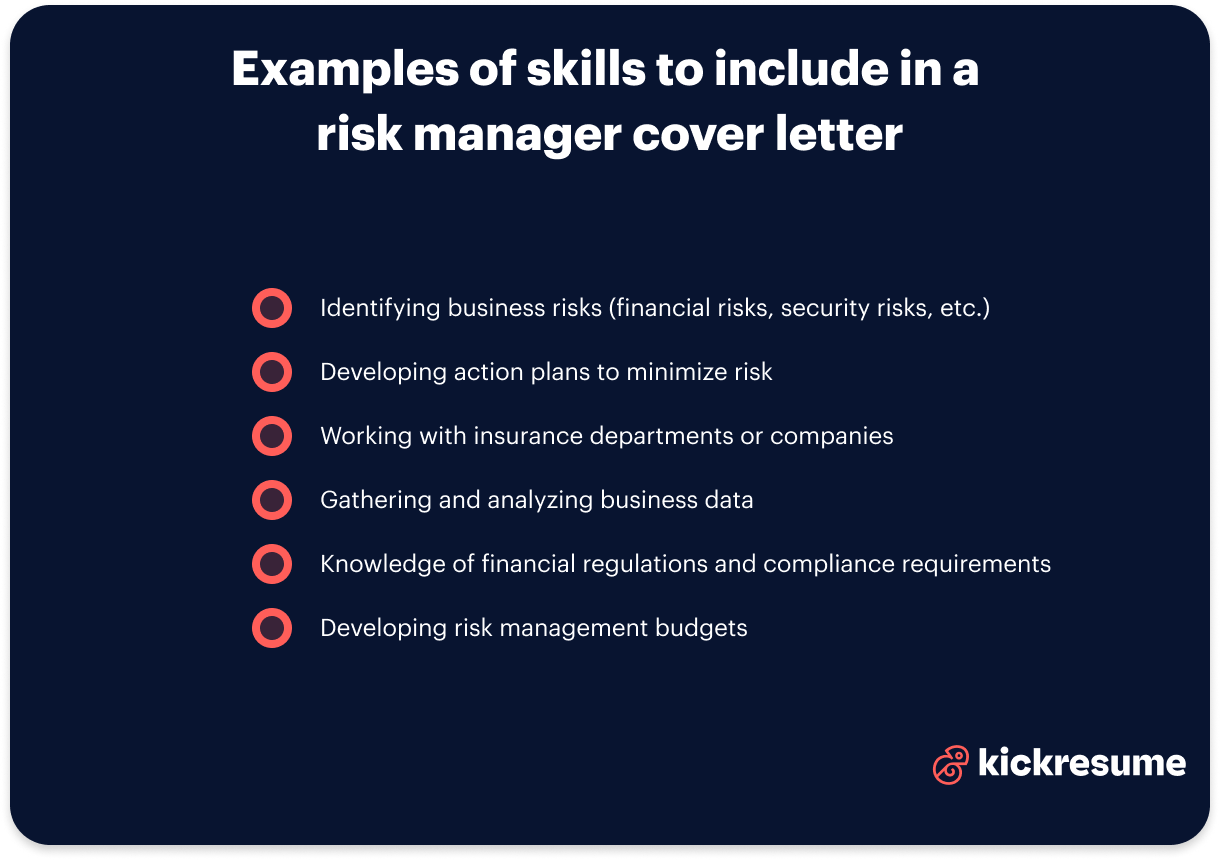 Skills examples for a risk manager cover letter