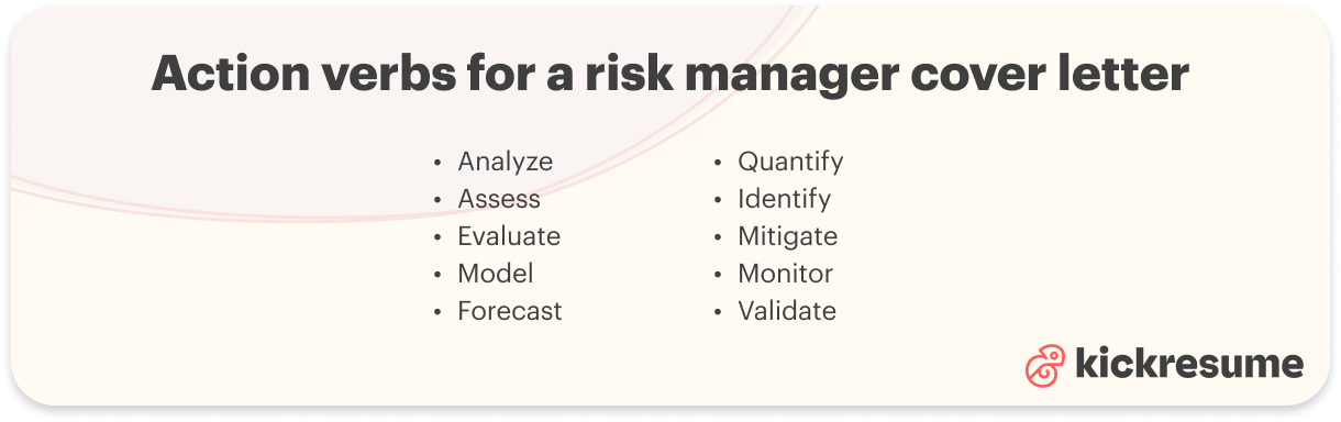 Action verbs for a risk manager cover letter
