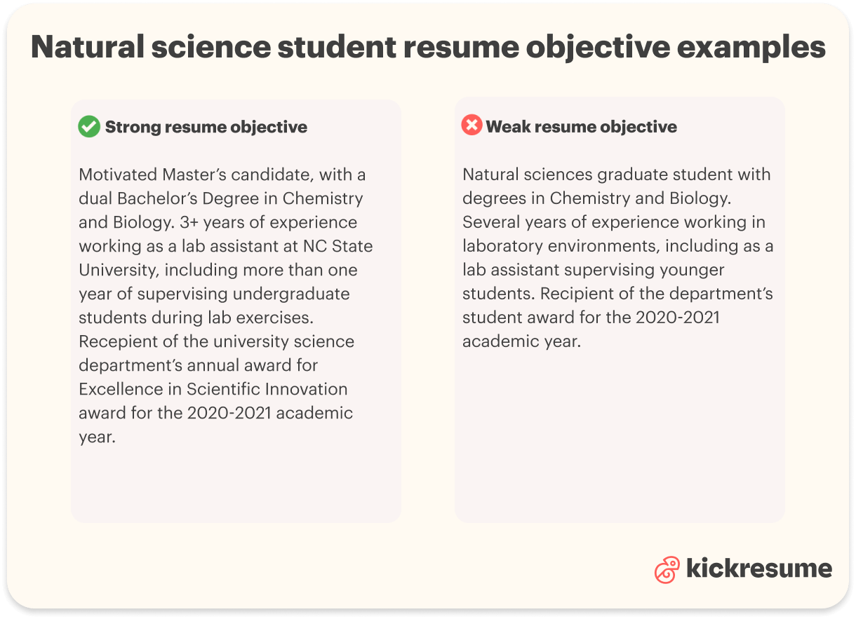 Natural science student resume objective examples