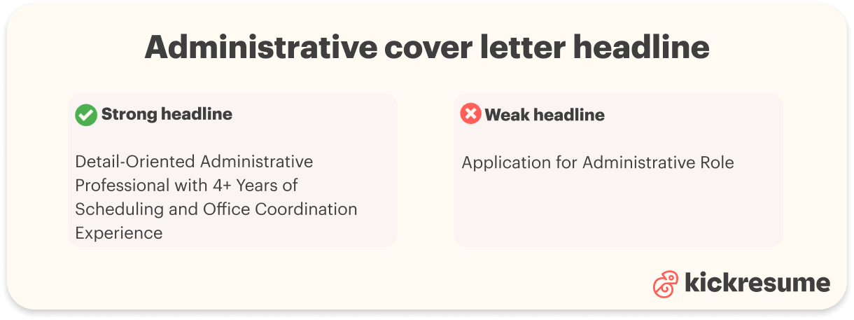 Administrative cover letter headline examples