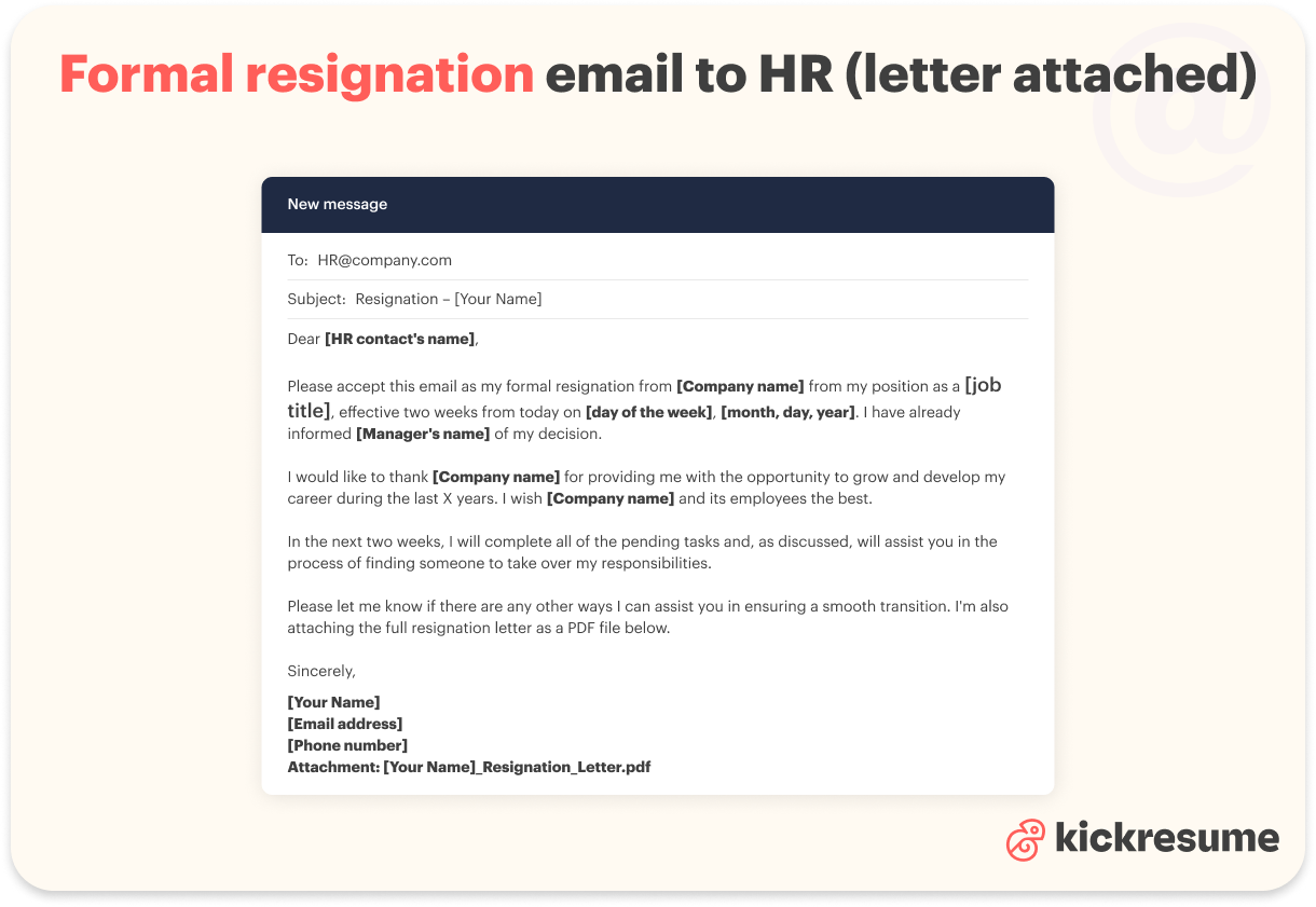 formal resignation email to HR