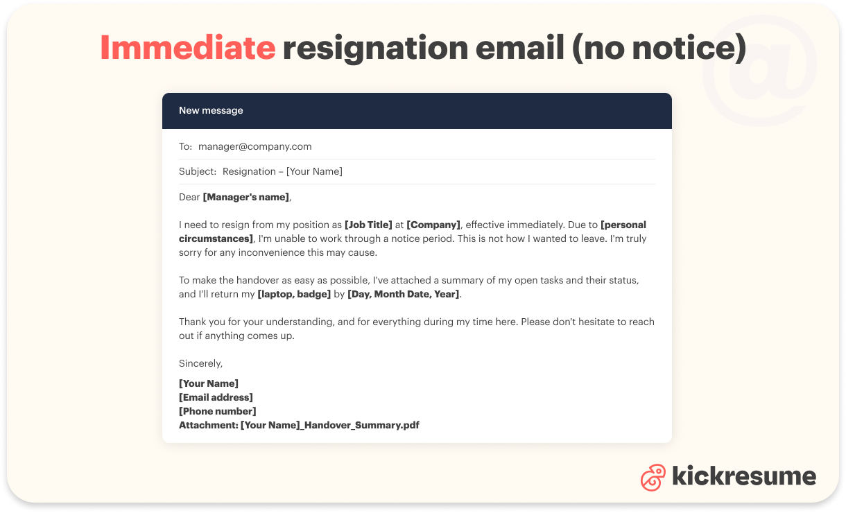 Immediate resignation email (no notice)