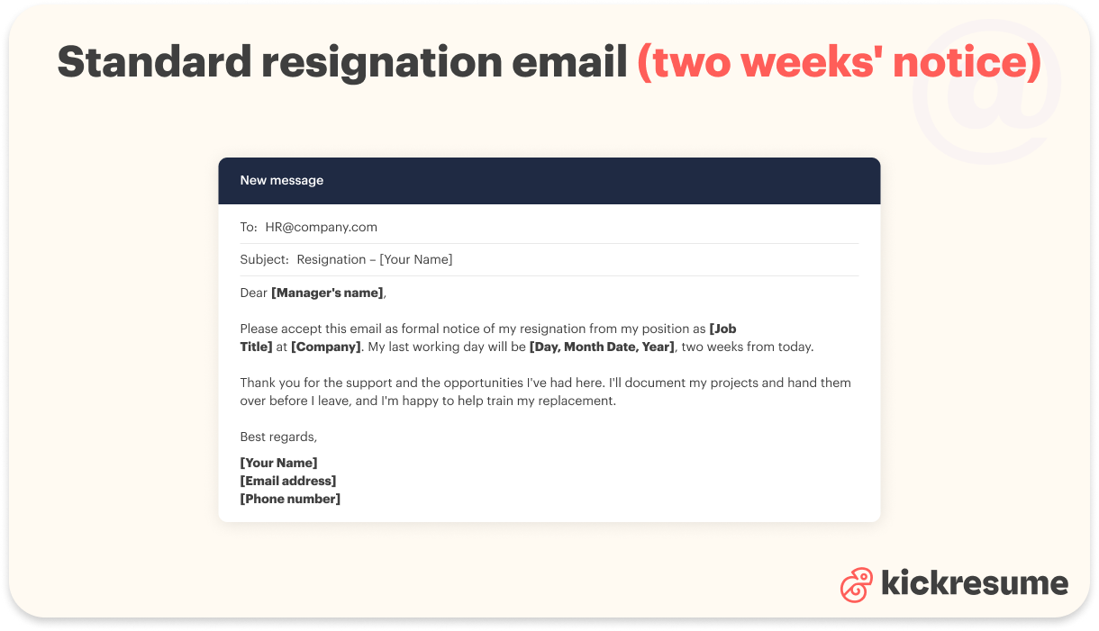Standard resignation email