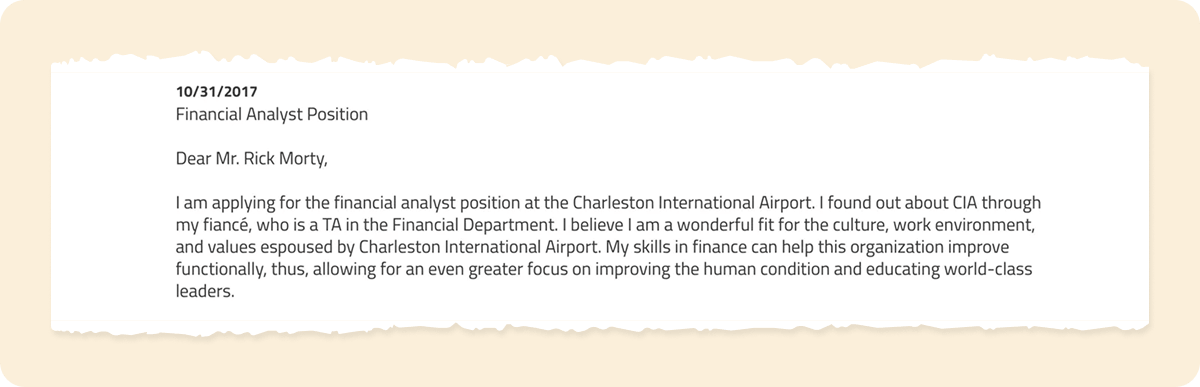 Cover letter introduction example hired by Charleston international airport 